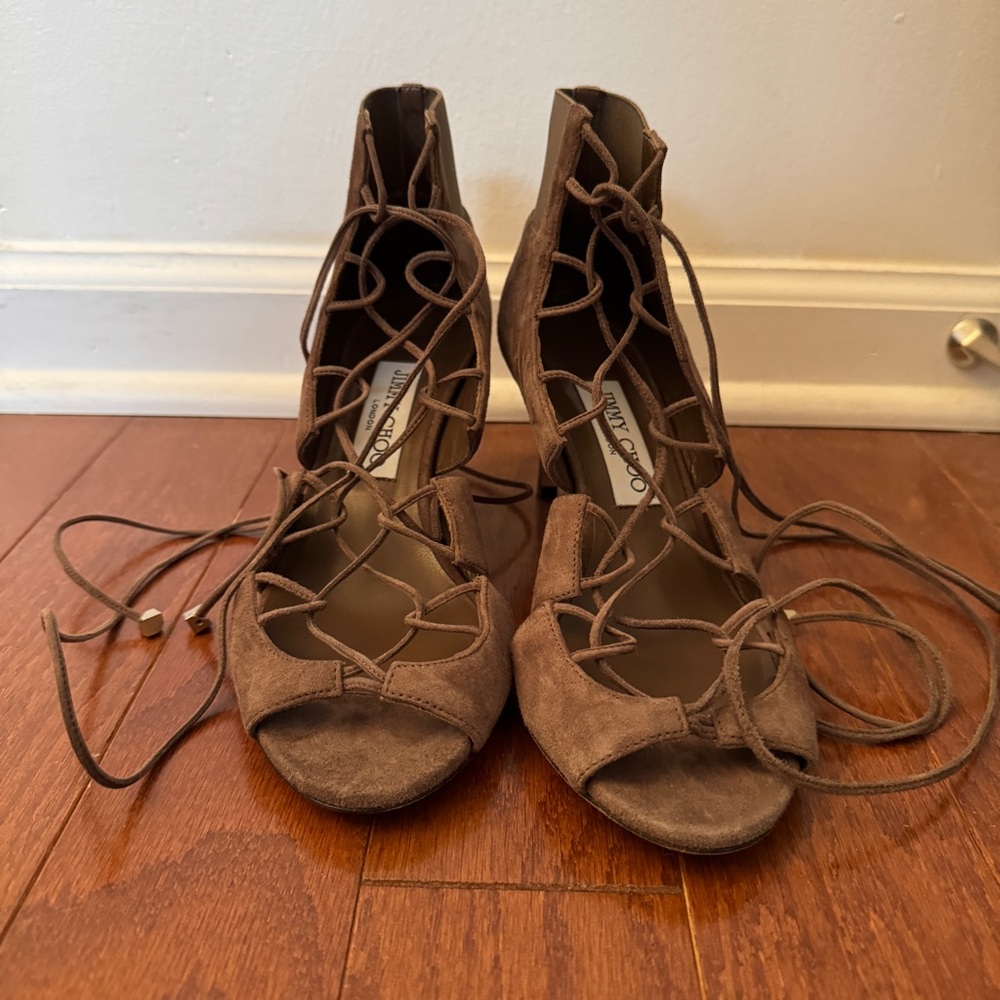 Jimmy Choo lace up heels - brown suede size euro 37